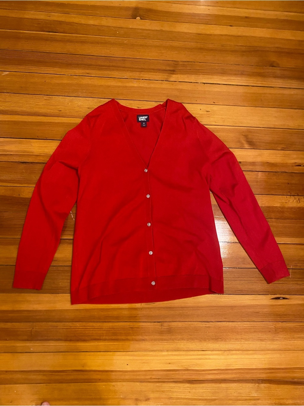 Lands' End Bright Red V-Neck Button Cardigan - Women's